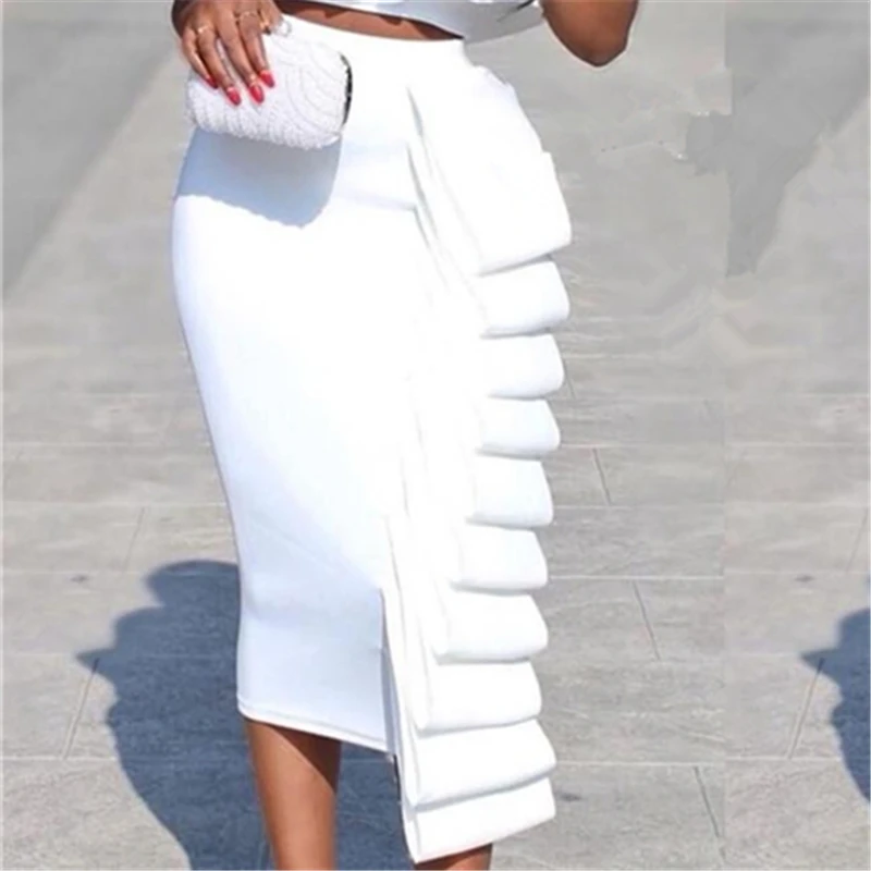 White Skirt Only Женский комплект из 2 предметов, укороченный топ, юбки, сексуальный вечерний костюм с оборками и открытыми плечами, тонкий Юп, модный летний костюм с открытой спиной для вечеринки - Цвет: White Skirt Only