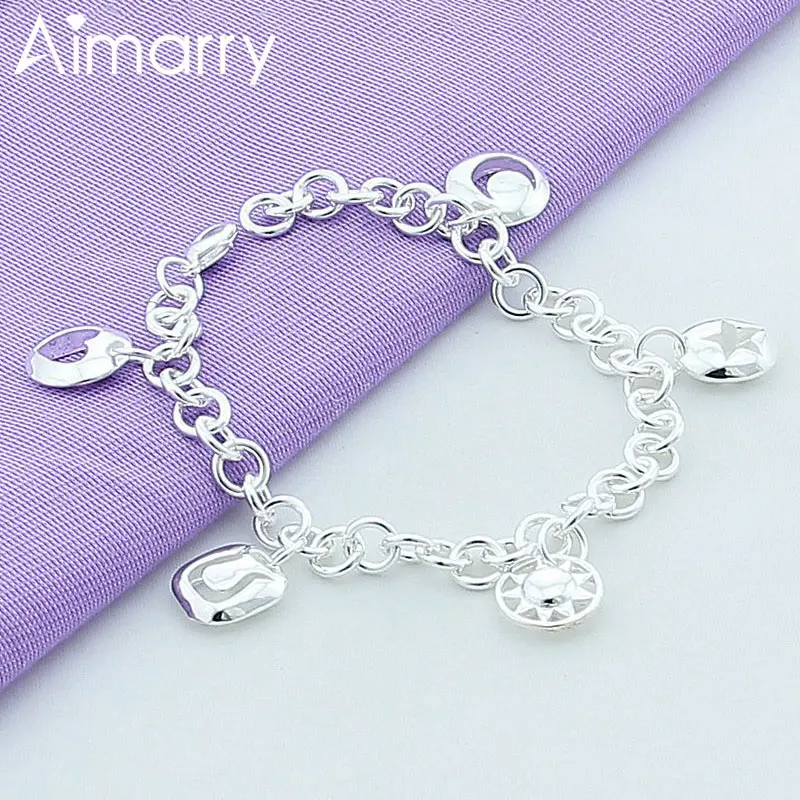 

Aimarry 925 Sterling Silver Star Moon Sun Heart Pendant Bracelet For Women Fashion Jewelry Party Engagement Wedding Gifts