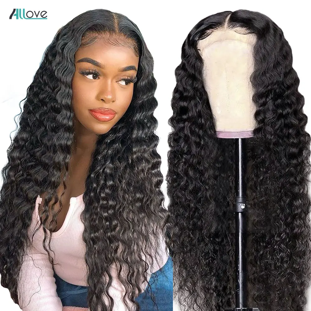 

Allove Transparent Lace Frontal Wig Deep Wave Wig Pre Plucked 5X5 Lace Closure Wig Human Hair Wigs 250 Density Lace Front Wig