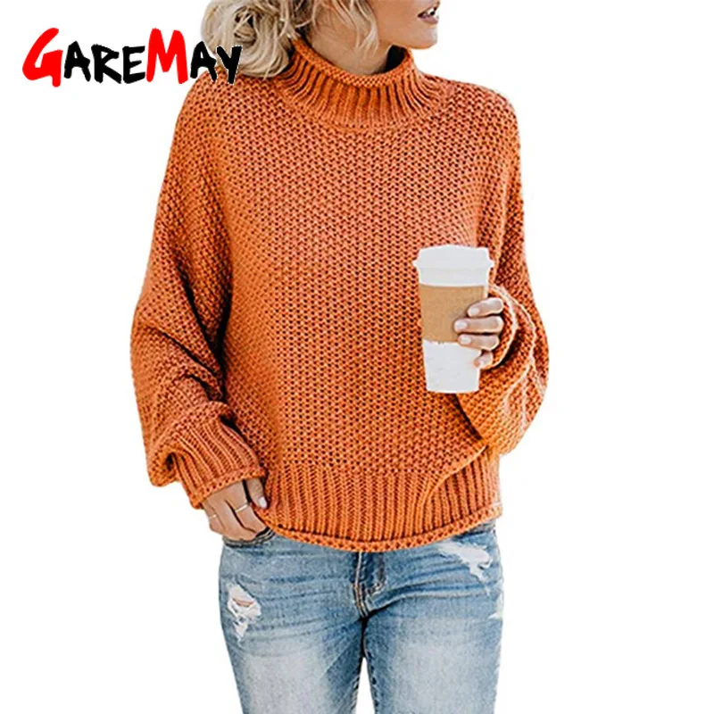 Женский свитер свободного покроя Зимний вязаный джемпер с высоким воротником