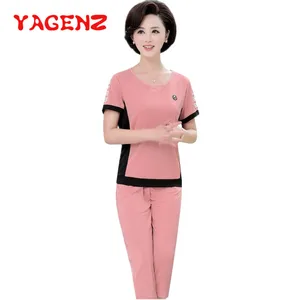 Женский Повседневный костюм YAGENZ из двух предметов, футболка с коротким рукавом и укороченные брюки, Модный комплект из двух предметов, 773, лето