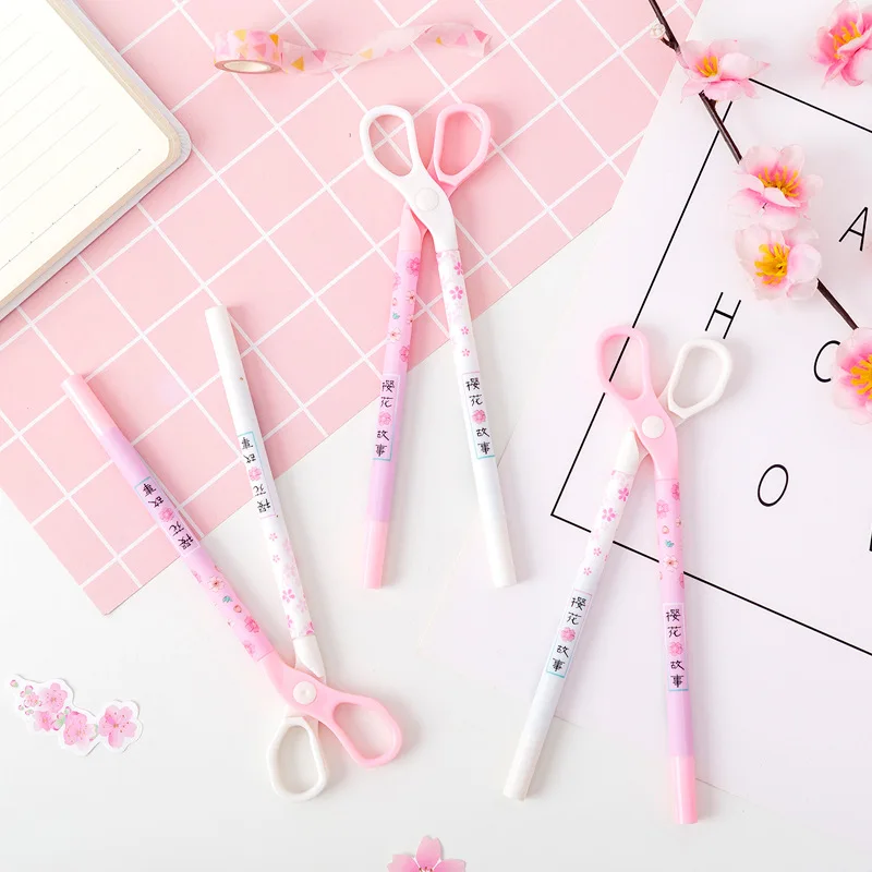 

30pc/lot Cherry scissors two head Gel ink pen/creative student office water pen / signature pen/Halloween gift/school supplies