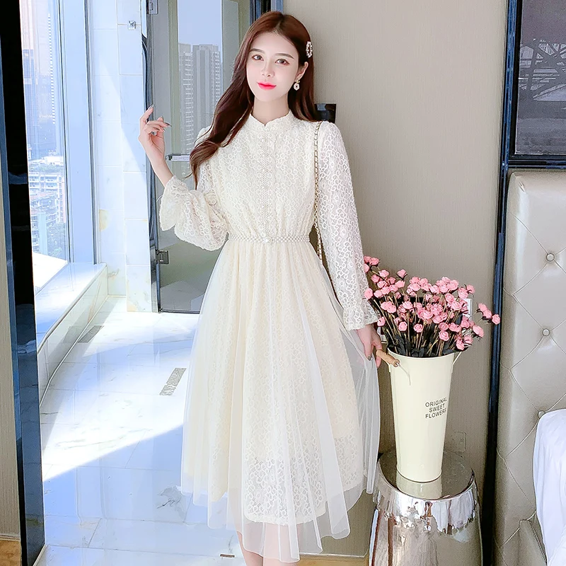 

Женское платье с длинным рукавом, воротником «Питер Пэн» и высокой талией