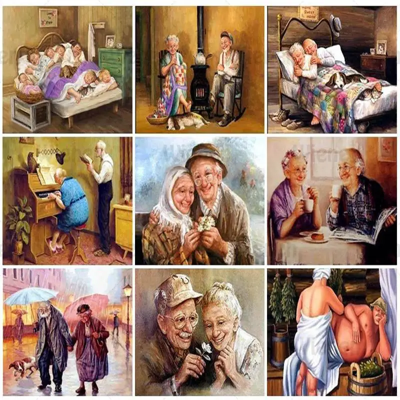 Алмазная живопись полноразмерная/круглая картина для старых пар семейная с