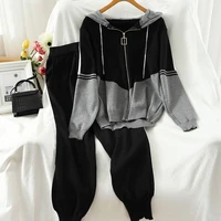 casual cotton sports suit autumn new hit color womens sweater long sleeved western style thin two piece trousers suit