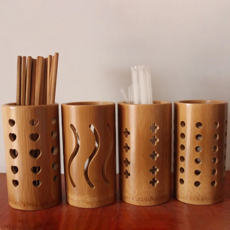 

Круглый бамбуковый держатель для столовых приборов, деревянная полая корзина для хранения палочек, ложек, вилок, полка, органайзер для кухо...