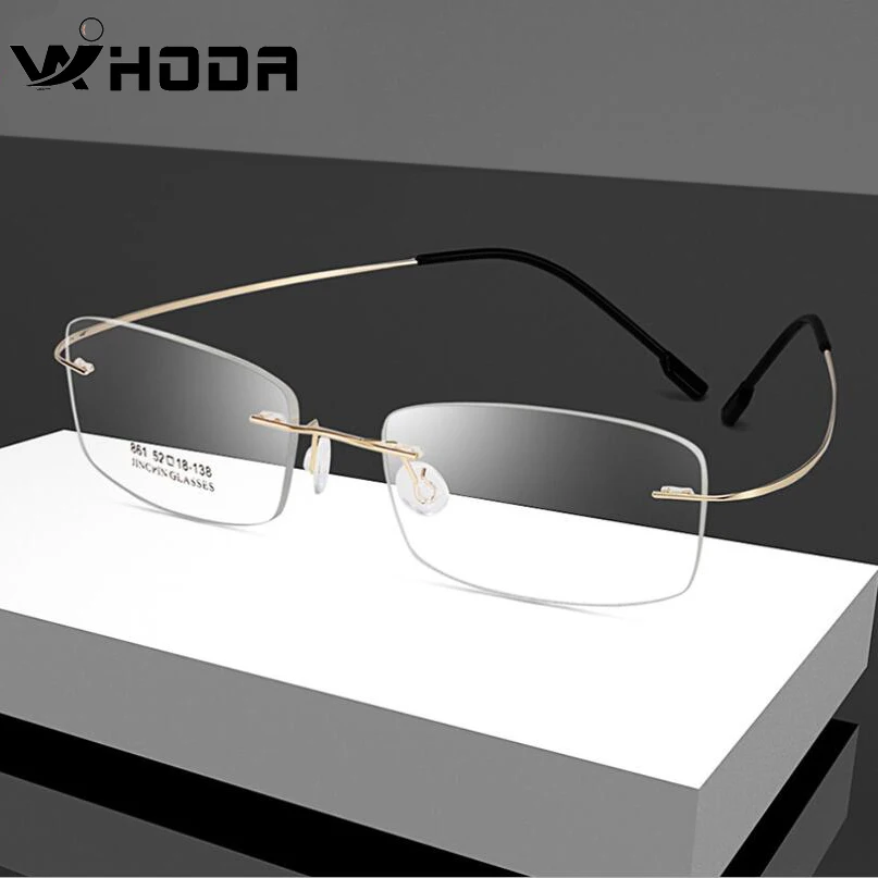 

WIHODA Screwless Titanium Alloy Rimless Glasses Frames, Prescription Myopia&Hyperopia Optical Glass Frame Square Frameless F861