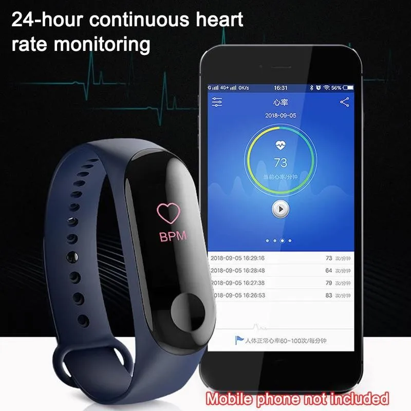 Умный Bluetooth-браслет M3 Plus монитор артериального давления фитнес-трекер умный