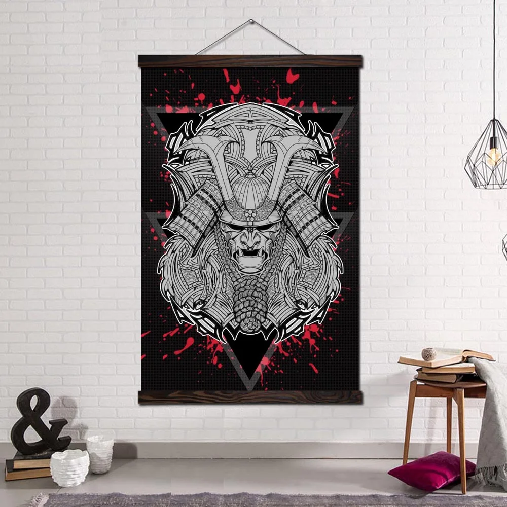 

Modern Wall Art Decor Print Posters and Prints Scroll Canvas Painting Wall Picture for Living Room Cool Black Japan Samurai