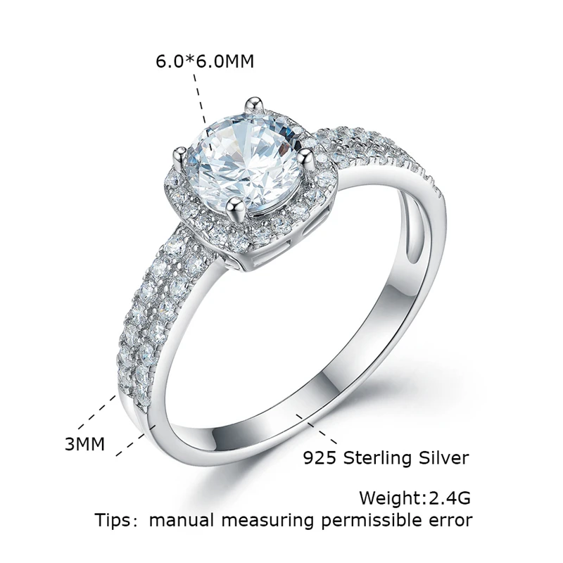 

925 Sterling Silver Rings For Women Classic Round Clear Zircon Wedding Engagement Bridal Rings Anniversary Fine Jewelry