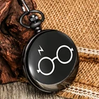 Черные часы в стиле Харадзюку, кварцевые карманные часы с принтом молнии, ожерелье, очки со вспышкой, цепочка с графическим кулоном, античный подарок