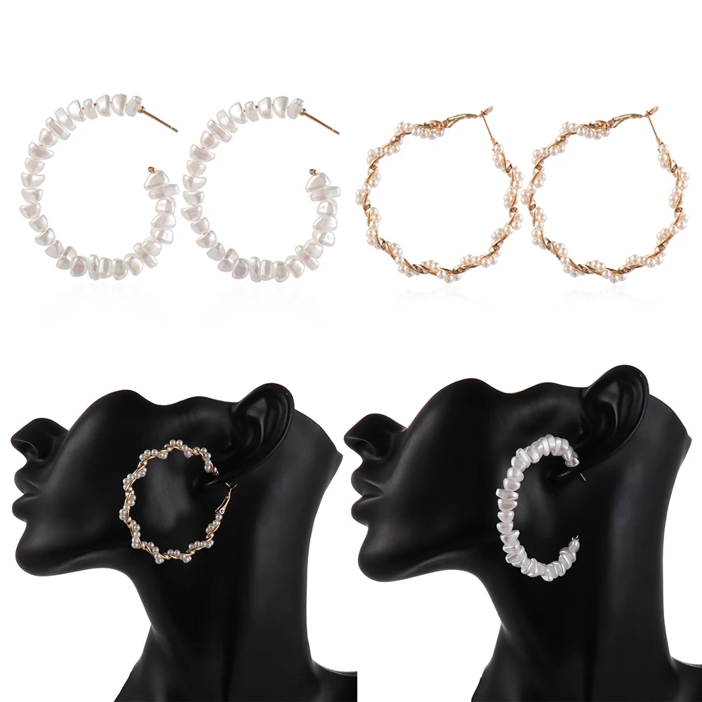 Серьги кольца женские большого размера с жемчугом|Серьги-кольца| |