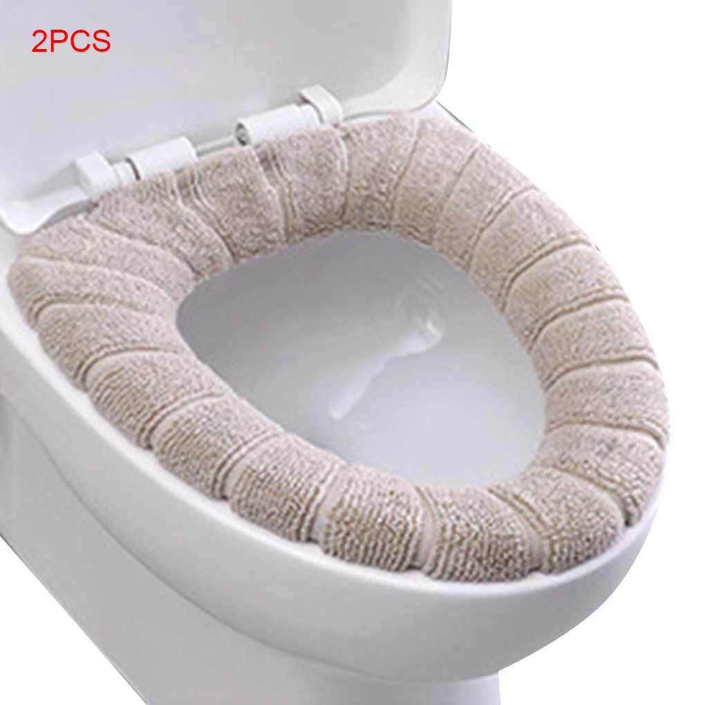 

2 Pieces Bathroom Soft Thicker Warmer Stretchable Washable Cloth Toilet Seat Cover Closestool Pads
