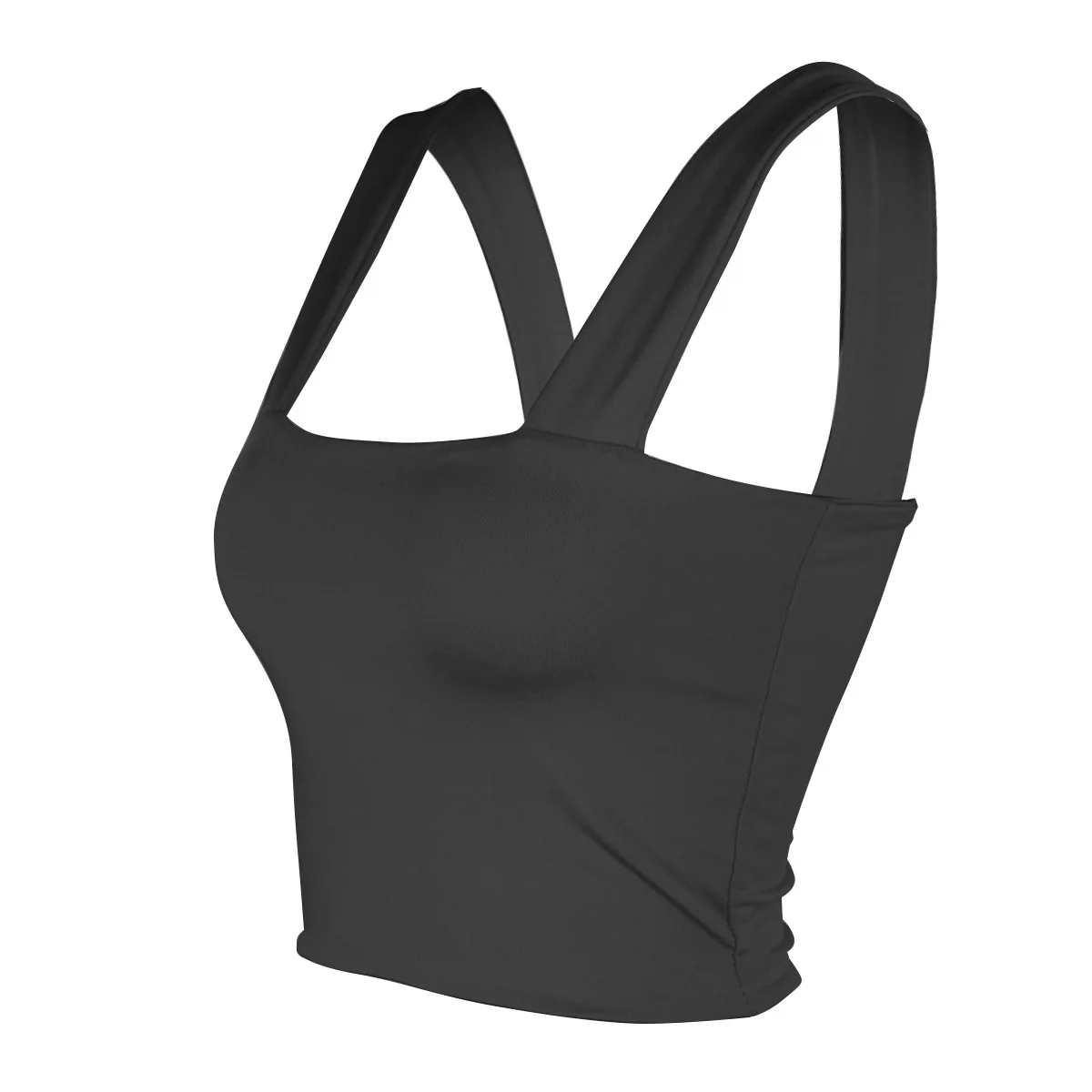 

CropTop Woman Tshirt 2020Summer New Fashion Vest Sexy Polyester Casual Broadcloth Sleeveless Short Solid Square Collar Clothing