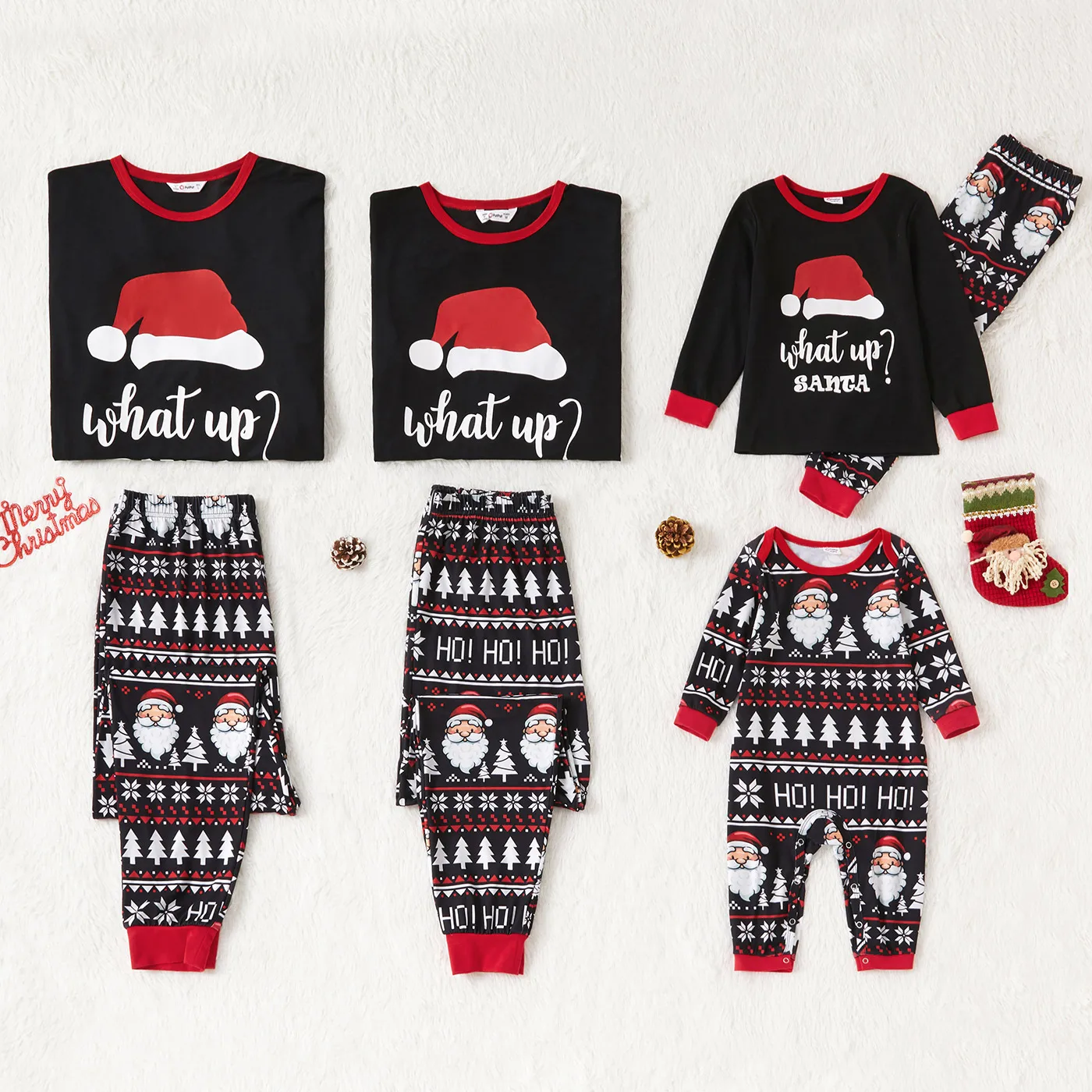 

PatPat Christmas Hat and Letter Print Black Family Matching Long-sleeve Pajamas Sets (Flame Resistant)