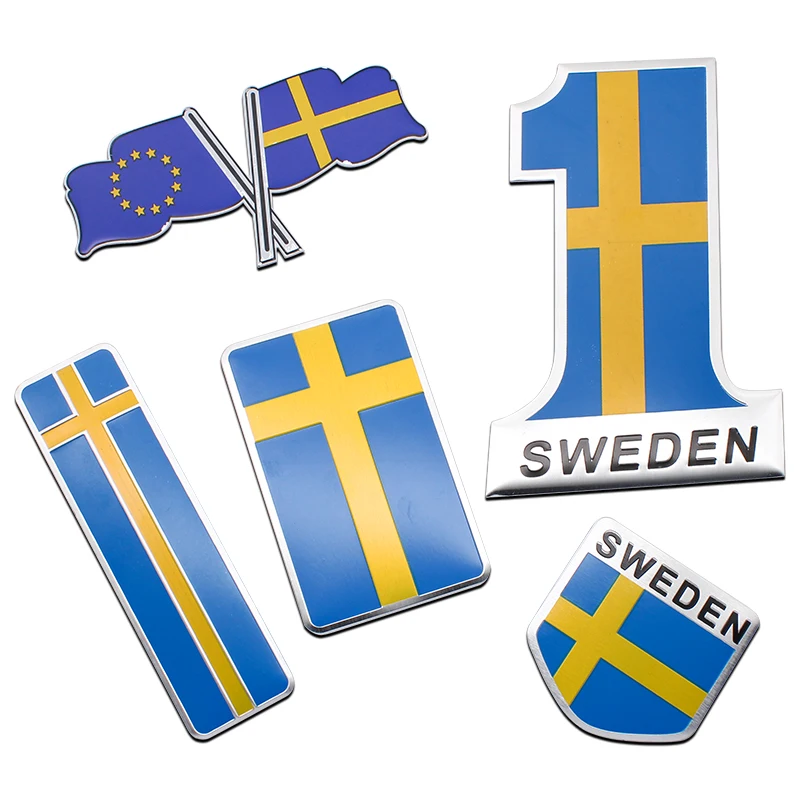 

Car Styling 3D Aluminum Alloy Sweden Flag Sticker Car Emblem Badge Body Window Decal For Volvo S90 V90 XC60 VW Golf SAAB Nissan