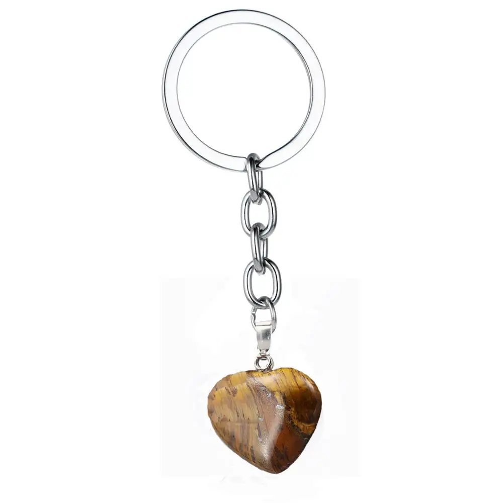 

12PC Tiger Eye Natural Stone Keychains Love Heart Charm Pendant Key Chains Romantic Jewelry Boyfriend Husband Gifts Keyrings Hot