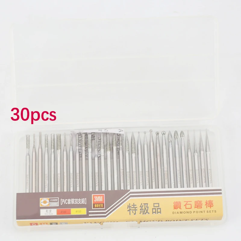 30pc Diamond Burr Bit SetTile Marble Glass Ceramic Hole Saw Drilling Bits For Engraving Rotary Tool 150 Grit | Инструменты