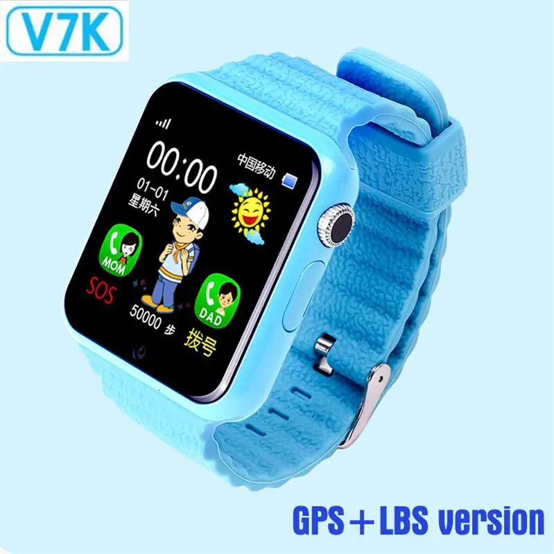 696 оригинальные V7K gps Bluetooth Смарт-часы для детей мальчик девочка для Apple Android телефон Поддержка SIM/TF набор вызова и Push сообщения - Цвет: V7K blue GPS