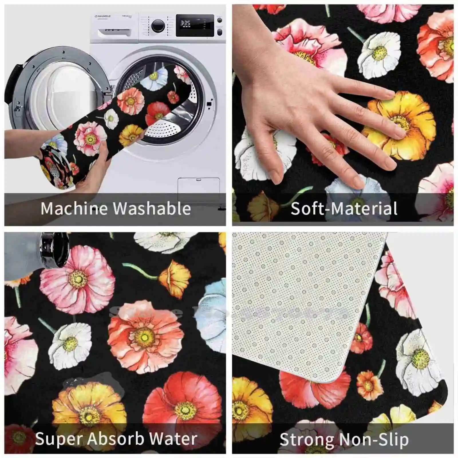 Разноцветный Мак 3D мягкий нескользящий коврик для ног фон баннер красивая