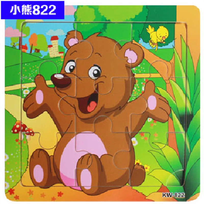 Пазлы для детей 9 шт. Мультяшные животные Детские обучающие игрушки деревянные