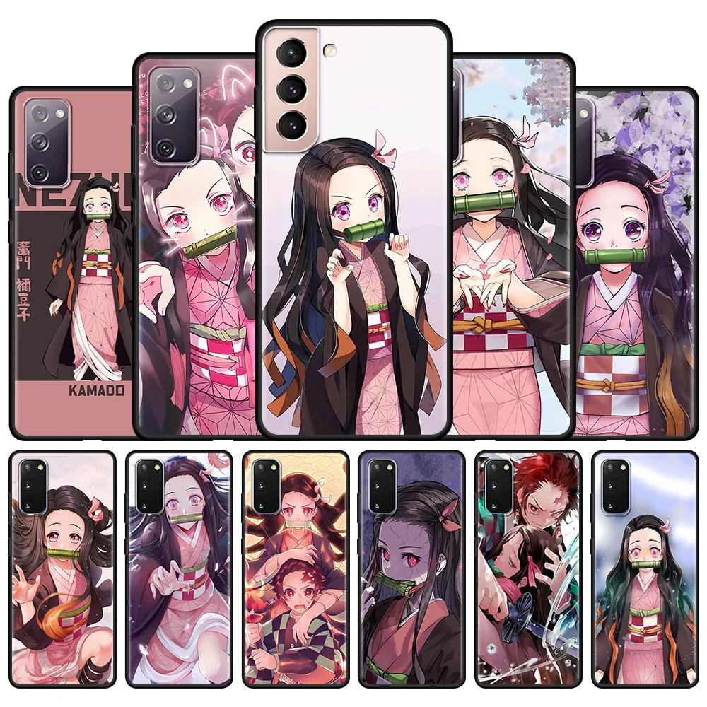 

Capa For Samsung Galaxy S20 FE S21 Ultra S10 S8 Plus S9 S10 S10e Black Phone Case Cover Note 20Ultra Nezuko Kamado Demon Slayer