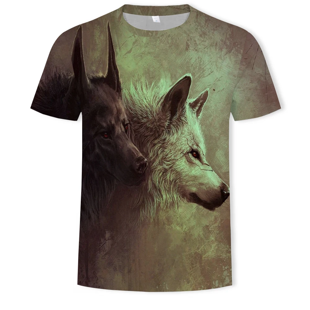 

Free Shipping Men's 3d T-shirt Couple Wolf Print T-shirt Men's Summer Short Sleeve Round Neck T-Shirt Fashion Casual Brand