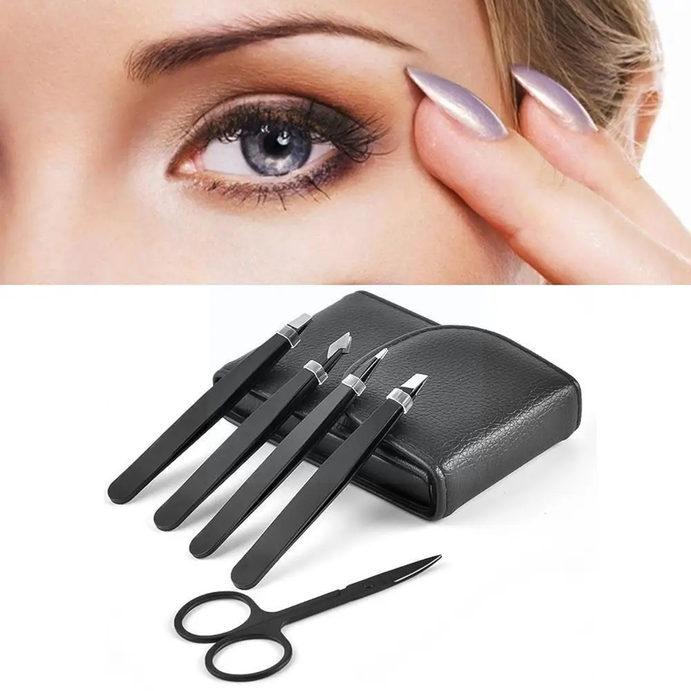 

5 Piece Professional Steel Eyebrow Tweezers Set Hair Tool Clip Case Tool Set With Stickers Eyebrow Makeup Slant Z0K6