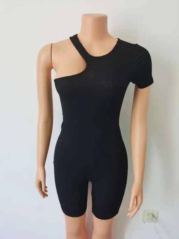 

Wholesale 2020 Summer Sexy Women Playsuit Casual One-Shoulder Short-Sleeved Solid Color Soft Knitting Bodycon Jumpsuit Rompers