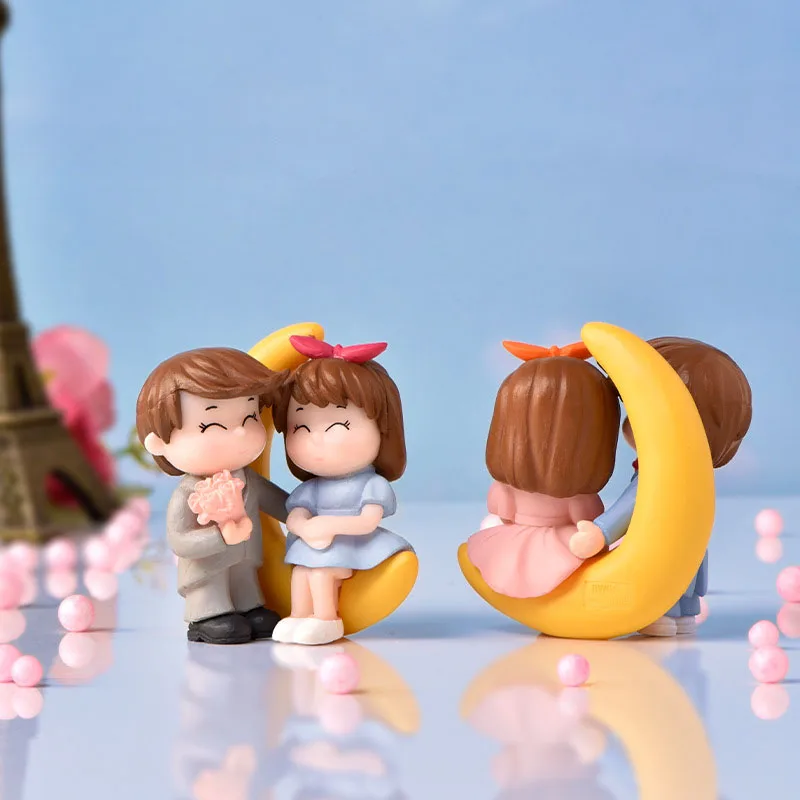 

Romantic Couple Figurines Moon Flower Fairy Garden DIY Micro Landscape Pendant Resin Craft Desktop Home Garden Car Scene Decor