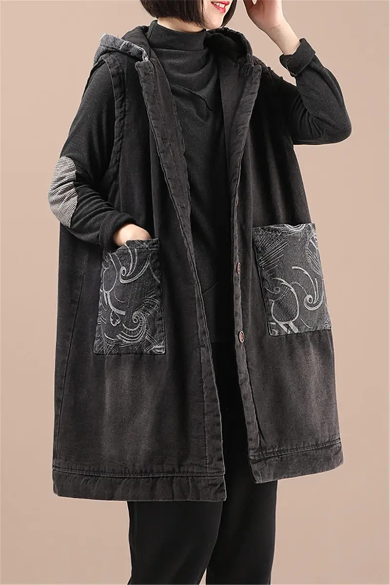 

Winter Clothes New Korean Loose Large Size Waistcoat Long Retro Vintage Distressed Padded Denim Vest Cotton Jacket Women y743