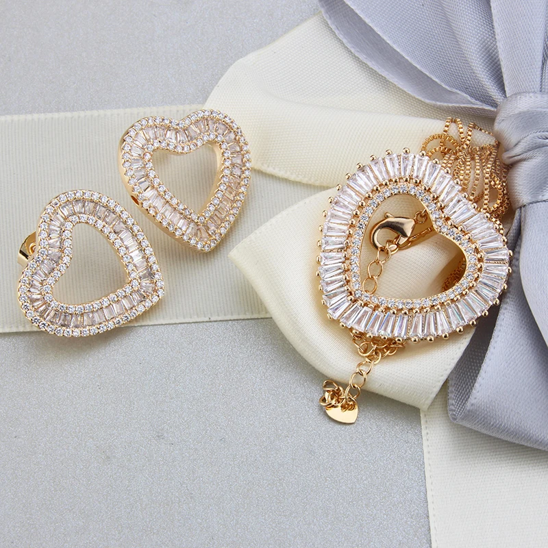 SUNSLL трехцветные медные серьги-гвоздики и ожерелья с кулоном в виде сердца из