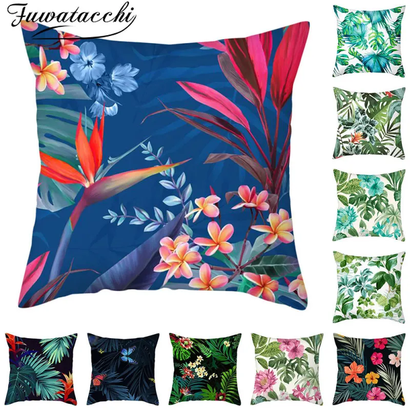 

Fuwatacchi Cushion Cover Green Plant Flower Leaf Pillow case Home Decor Living Room Pillowcase for Sofa Seat Cushion Covers
