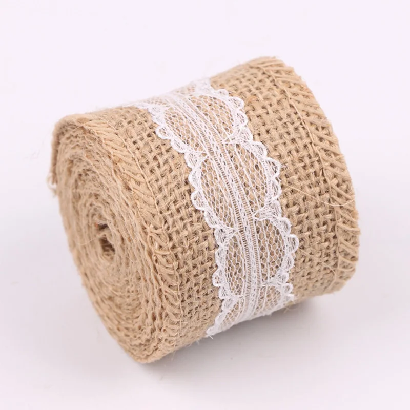 Natural Burlap Ribbon Roll with White Lace DIY Home Decoration Rustic Wedding Favor Decorations | Дом и сад