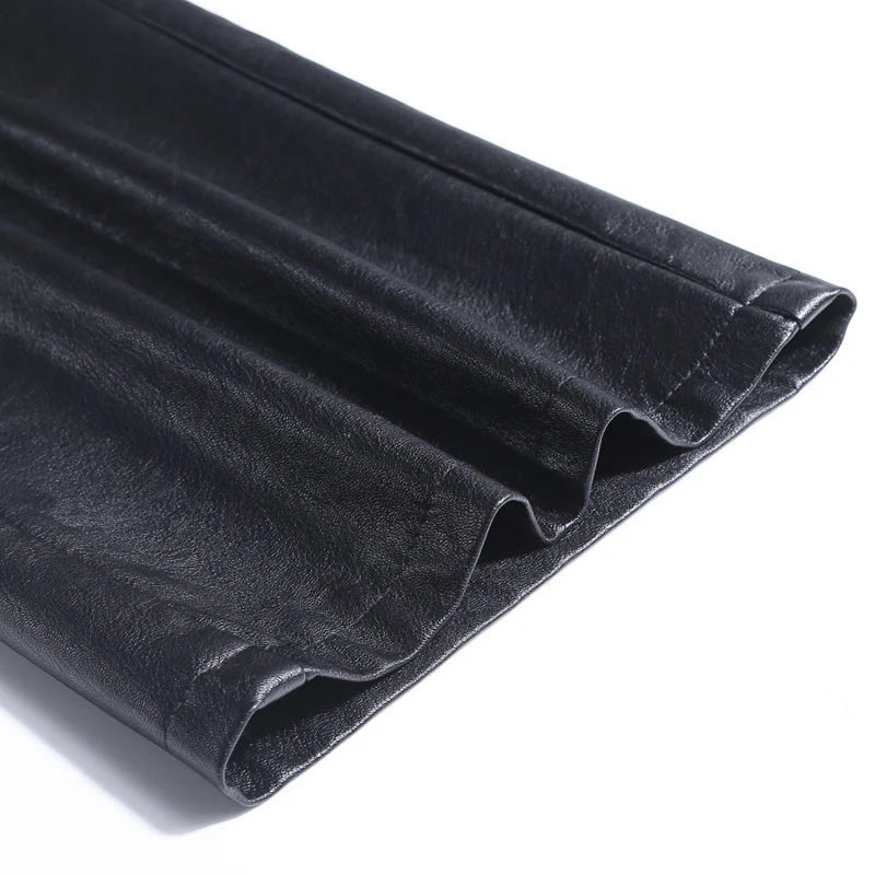 

Autumn winter Pu Leather ladies Wide Leg Pants Women Black Elastic Bottoms Female Loose Points High waist Trousers