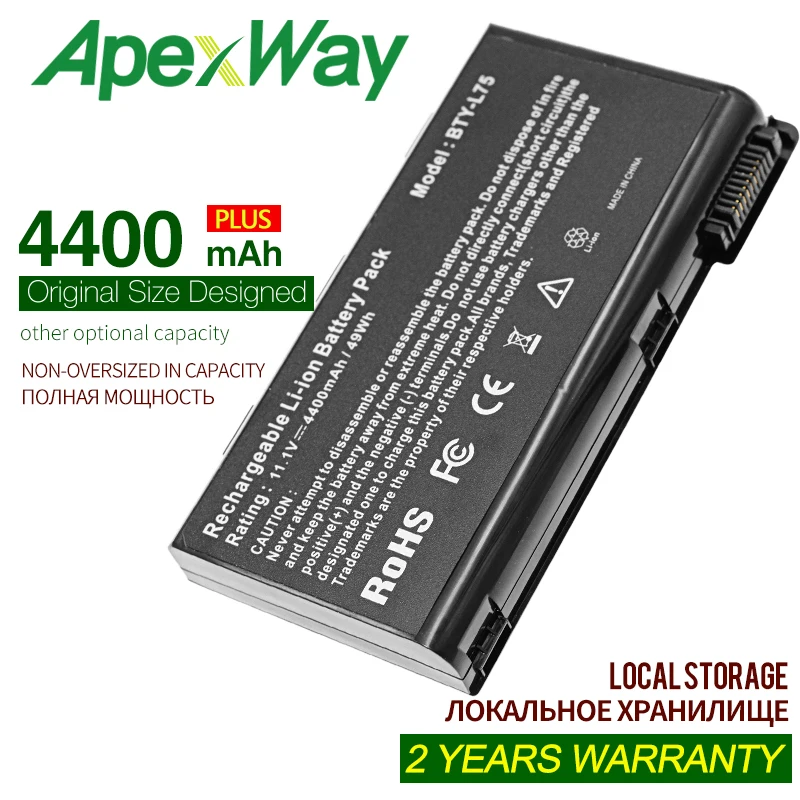 ApexWay 4400 мАч 6 ячеек 10 8 В Аккумулятор для ноутбука Msi BTY-L74 BTY-L75 91NMS17LD4SU1 A5000 A6000 A6200 A6203