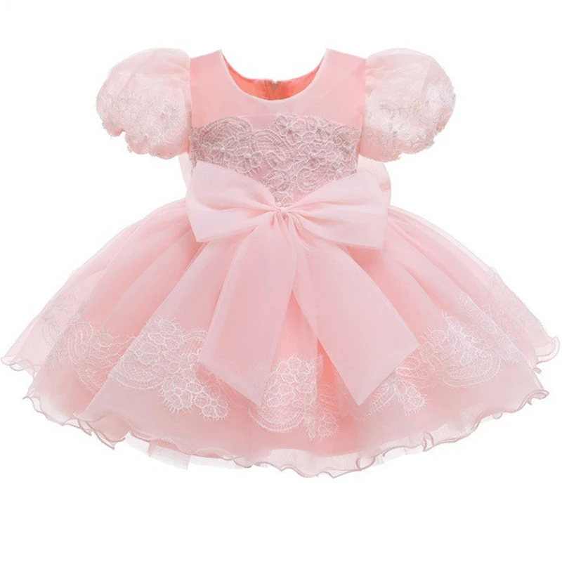 Платье детское с большим бантом и коротким рукавом на 1-й день рождения | Детская