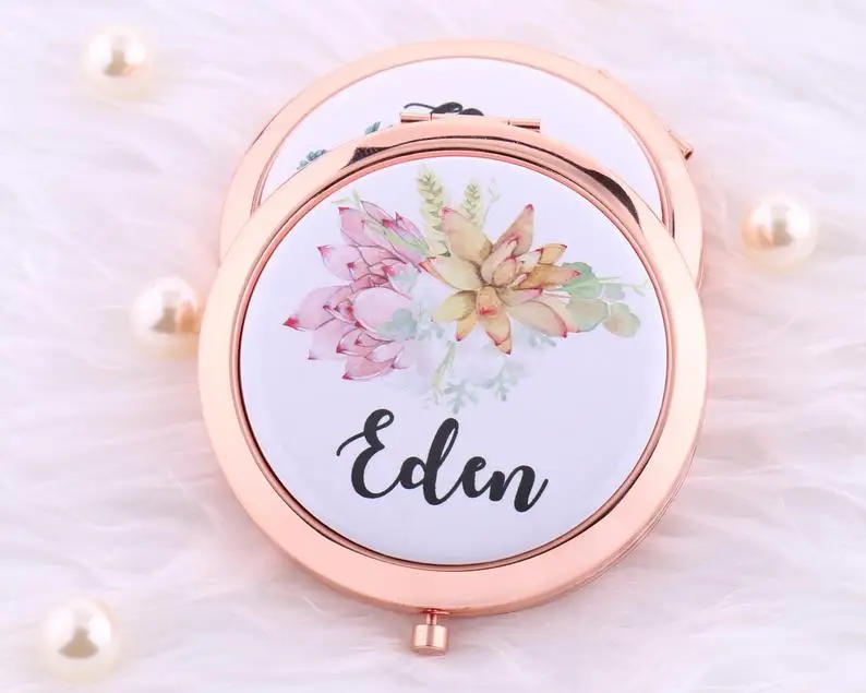 Персонализированные компактное зеркало ваше имя акварель кактус сочные