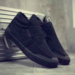 Мужские замшевые ботинки с мягкой подошвой, Черные ботильоны с коротким плюшем, дышащие, деловой стиль, повседневные, с педалью и эластичным поясом, для зимы, 523