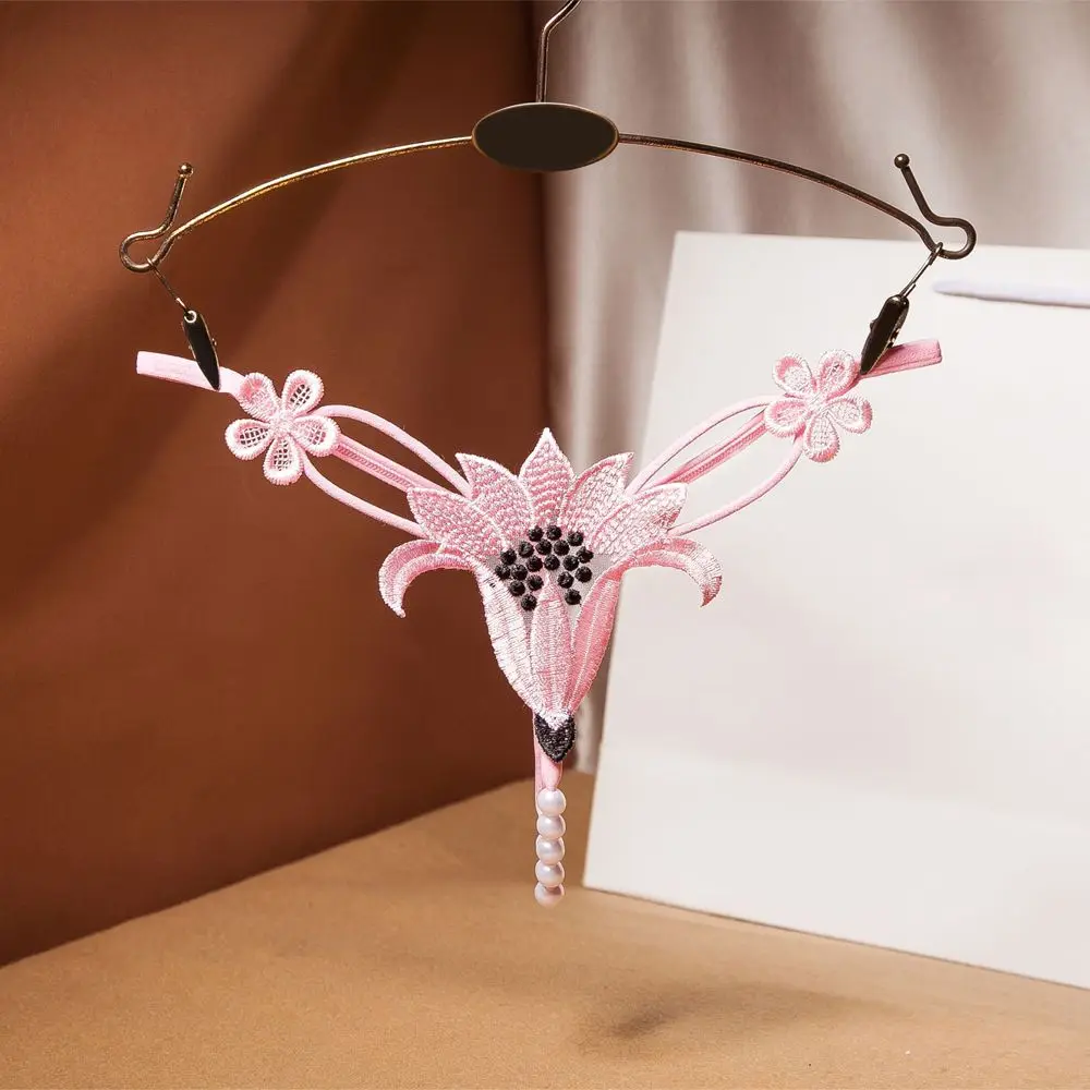 Трусики Тонг женские эластичные с открытой промежностью жемчугом|Трусики| |