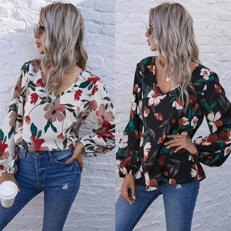

Vintage Floral Printed Shirt Tops Casual Lantern Sleeve Loose Tops Blouse 2021 New Spring Bohemia Floral Blouse Blusas Mujer