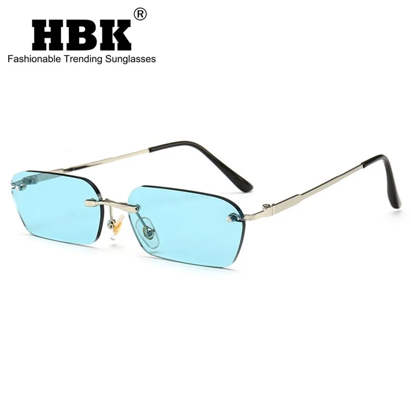 

Мужские и женские очки без оправы HBK, синие прямоугольные солнцезащитные очки в металлической оправе, винтажные квадратные очки с маленьким...