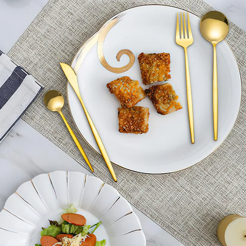 

Stainless Steel Dinnerware Set,Tableware Cutlery Set Including Knife Fork Spoon Straw Set Kitchen Flatware