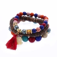 2021 new fashion bohemian ethnic style wings tassel multi layer elephant tassel wooden bead beaded elastic bracelet