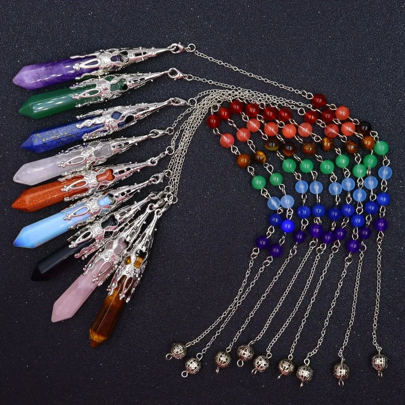 Натуральный камень Маятник шестиугольная Призма ожерелье подвеска в форме 7