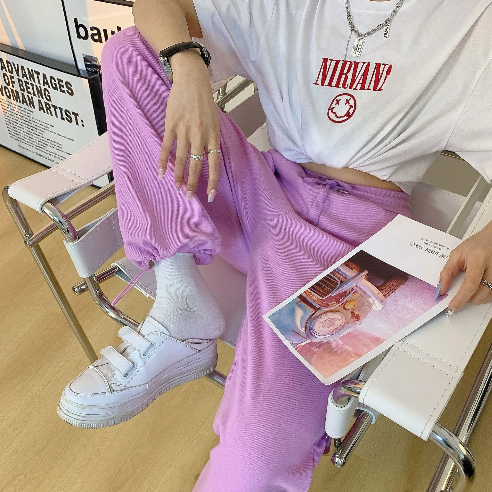 

Plus Size Women Drawstring High Waist Cotton Sweatpant 2021 Spring Plain Loose Casual Jogging Pant Cinch Bottom