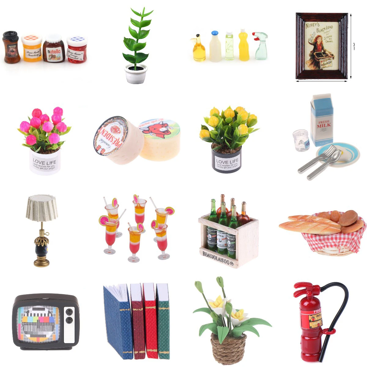 

Kettle Cheeses Jam Wall Clock Potted Plant Bottles Lamp Kettle For Dollhouse Furniture Toys Doll House Decoration Accessories