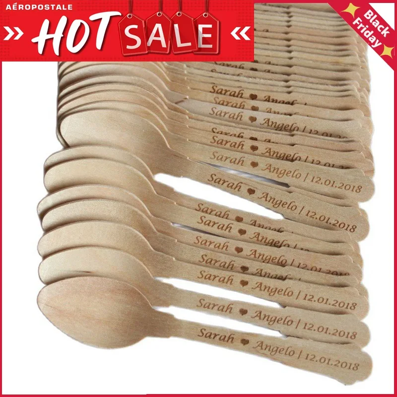 Персонализированные экологически чистые деревянные Мини ложки Свадебный декор