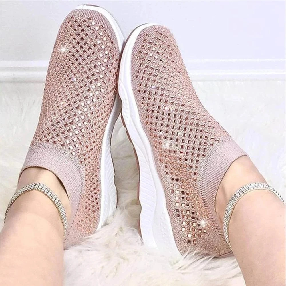 

Женские кроссовки без шнуровки, Вулканизированная подошва, блестящие, удобные лоферы, повседневная спортивная обувь