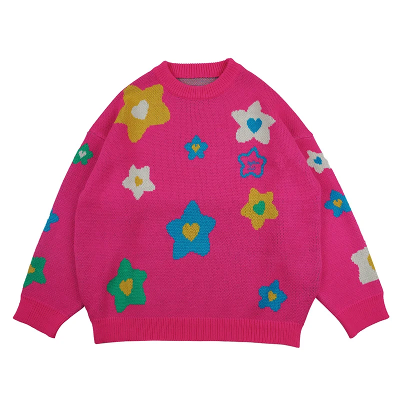 

Корейский цветочный жаккардовый мужской осенний женский новый модный вязаный пуловер свитер Harajuku Vibe оверсайз Повседневные свитера мужска...